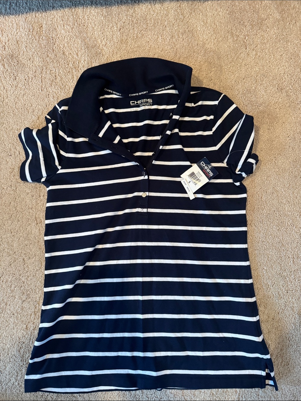 Chaps Navy & White Striped Polo Shirt